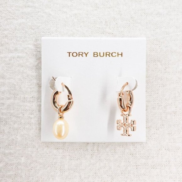 Tory Burch Kira Mismatched Hoop Earrings Pink/Rose Gold OS - Picture 13 of 13